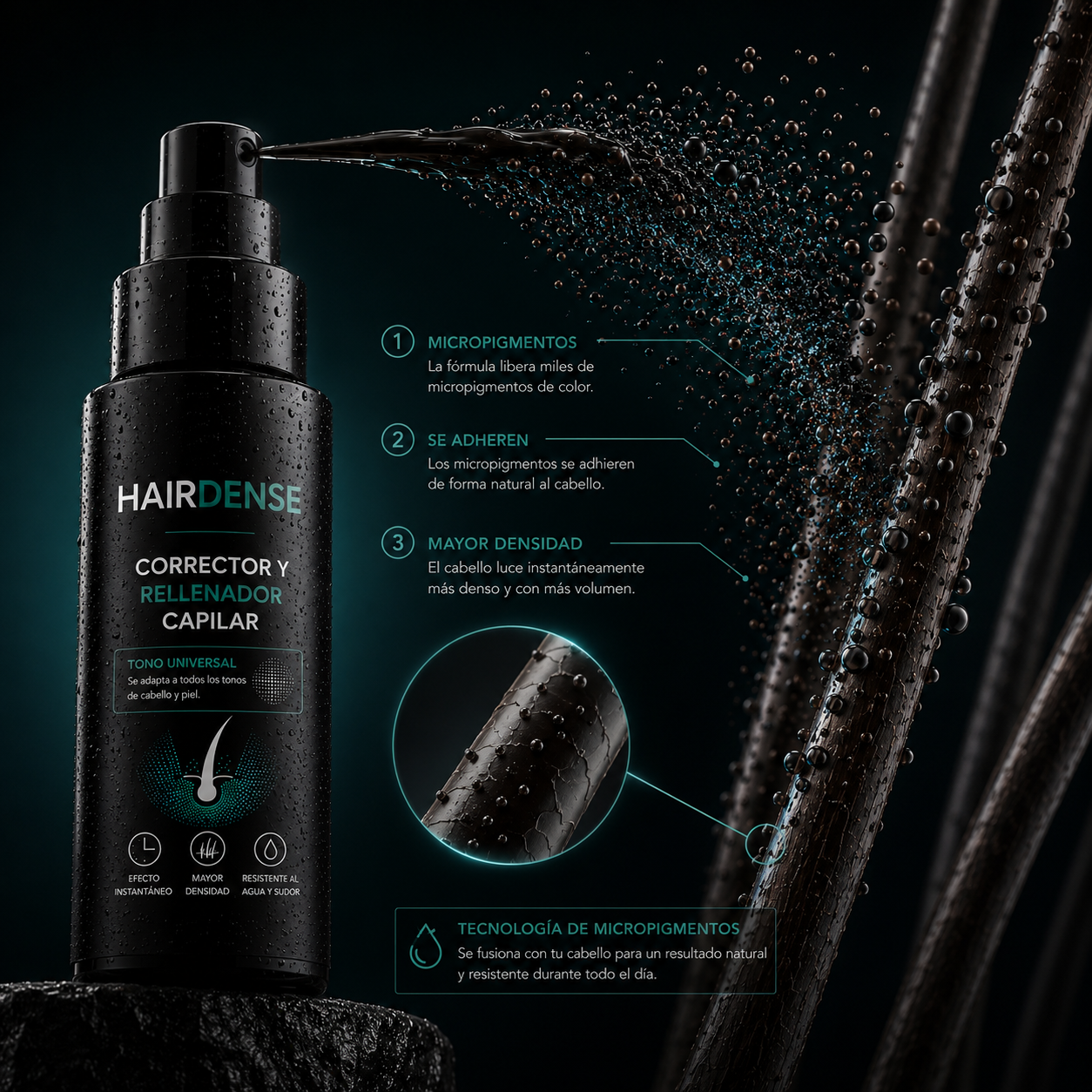 Disimula la calvicie en segundos con Hair Dense™Corrector Capilar en Crema.
