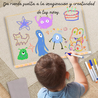 Pizarra LED Mágica LumiKids + 7 Marcadores Neón y Paño para Borrar.