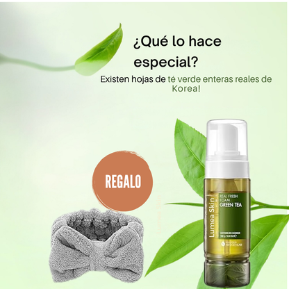 Espuma Limpiadora Coreana de Té Verde + Vincha Facial de Regalo