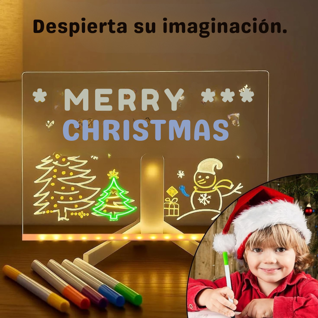 Pizarra LED Mágica LumiKids + 7 Marcadores Neón y Paño para Borrar.