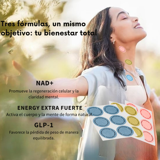 ¡Oferta especial! Set de 3 parches: GLP-1, NAD+ y Energía Extra Fuerte para tu bienestar diario!