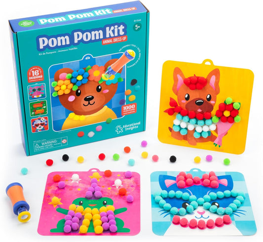 Kit creativo de manualidades con pompones para crear animales.