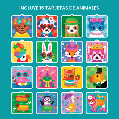 Kit creativo de manualidades con pompones para crear animales.