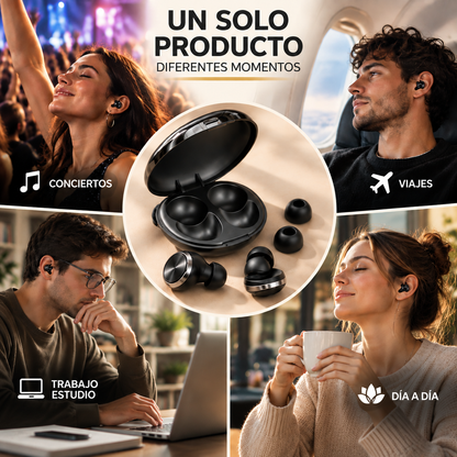 Tapones ajustables con 3 niveles de reducción de ruido.