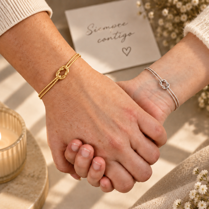 Set de 2 Pulseras Nudo de Amor + Caja de Regalo + Tarjeta Especial Incluida