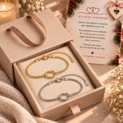 Set de 2 Pulseras Nudo de Amor + Caja de Regalo + Tarjeta Especial Incluida