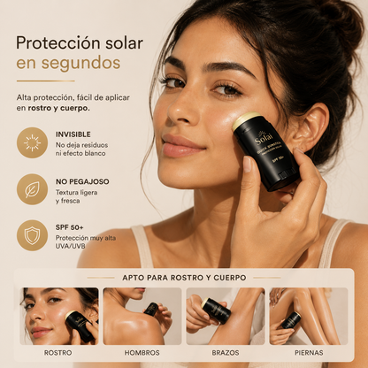 SOLAI™ Sunstick SPF50+  Protección solar invisible para rostro y cuerpo.