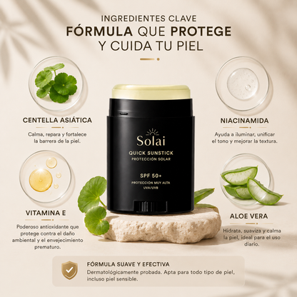 SOLAI™ Sunstick SPF50+  Protección solar invisible para rostro y cuerpo.