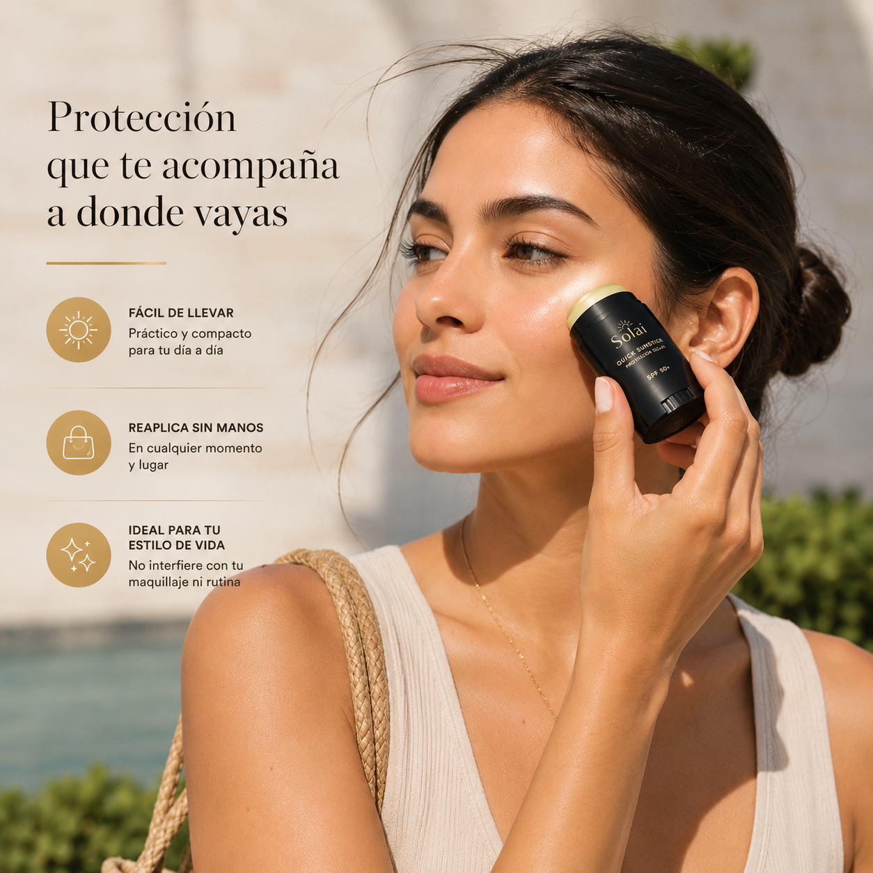 SOLAI™ Sunstick SPF50+  Protección solar invisible para rostro y cuerpo.